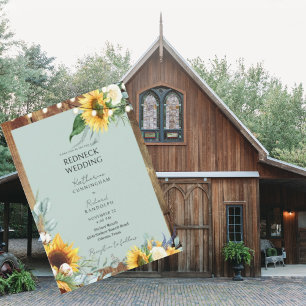 Invitación Luces de Cadena de Boda de Girasoles Rojos Rústico
