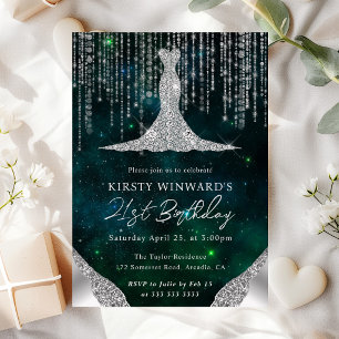Invitación Luces de Cadena de Bokeh y Vestido de Diamante Cum