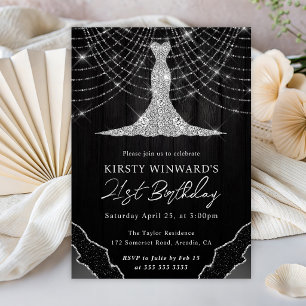 Invitación Luces de Cadena de Bokeh y Vestido de Diamante Cum