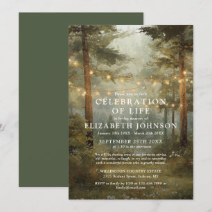 Invitación Luces de Cadena de Bosque Celebración de la Vida F