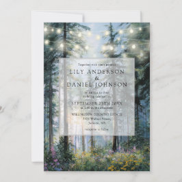 Invitación Luces de Cadena de Bosque Código QR Floral Boda