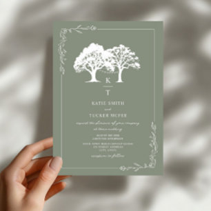 Invitación Luces de Cadena de Bosque Monograma Verde Salvia B