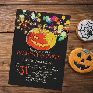 Invitación Luces de Cadena de Calabaza Sonriente Coloridas Ha