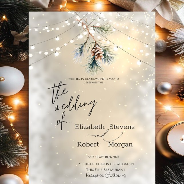 Invitación Luces de cadena de conos de pino de invierno Boda (Subido por el creador)