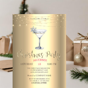 Invitación Luces de cadena de copo de nieve de cóctel doradas