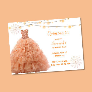 Invitación Luces de cadena de coral de gown Quinceanera