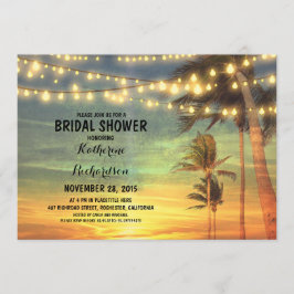 Invitación luces de cadena de ducha de novia en la playa al a