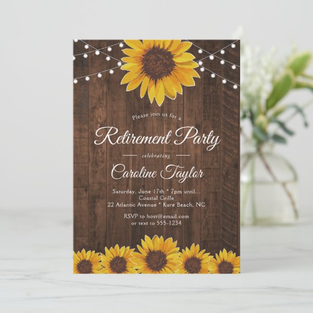 Invitación Luces de Cadena de Fiesta de Jubilación de Girasol (Anverso de pie)