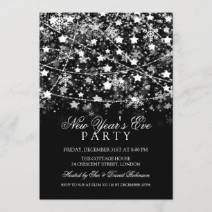 Invitación Luces de Cadena de Fiesta de Nochevieja Plateadas