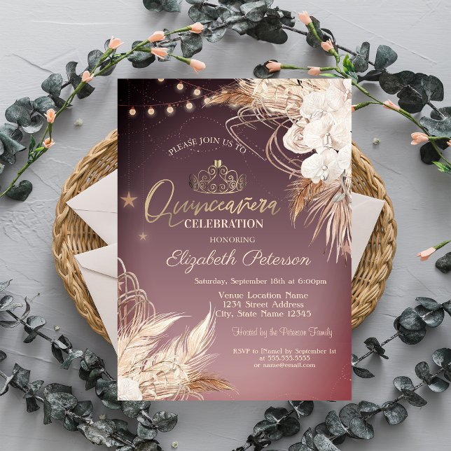 Invitación Luces de Cadena de Flores Boho Quinceañera (Subido por el creador)