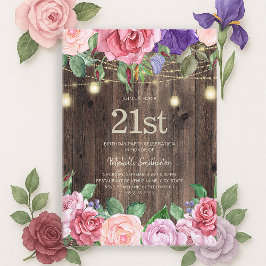 Invitación Luces de Cadena de Flores Moradas Rosadas Rústicas
