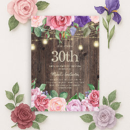 Invitación Luces de Cadena de Flores Moradas Rosadas Rústicas