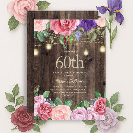 Invitación Luces de Cadena de Flores Moradas Rosadas Rústicas