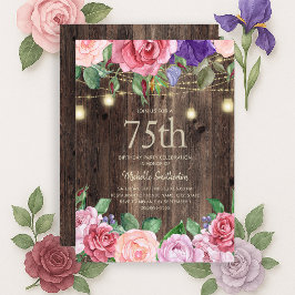 Invitación Luces de Cadena de Flores Moradas Rosadas Rústicas
