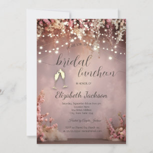 Invitación Luces de Cadena de Flores Rosadas Champán Boda