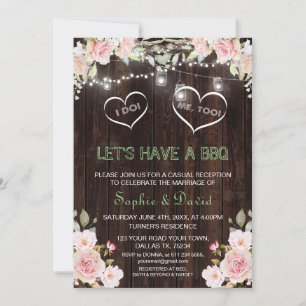 Invitación Luces de Cadena de Flores Rosadas Rústicas Madera