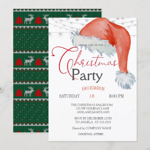 Invitación Luces de cadena de gorro de Santa navideñas empres