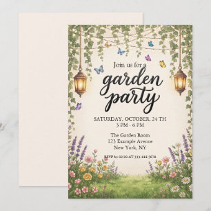 Invitación Luces de Cadena de Hiedra para Fiesta de Jardín En