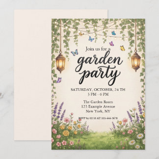 Invitación Luces de Cadena de Hiedra para Fiesta de Jardín En