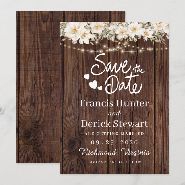 Invitación Luces de cadena de hoja rústica madera guardar la  (Anverso / Reverso)