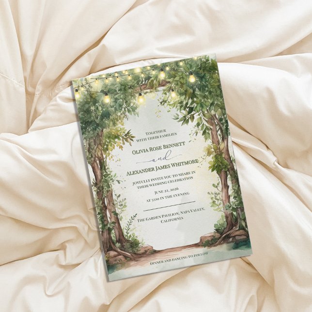 Invitación Luces de Cadena de Jardín Encantado Boda Romántica (Enchanted Garden String Lights Wedding Invitation | Romantic Outdoor Garden Wedding Invite)