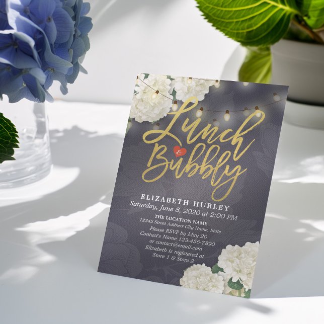 Invitación Luces de cadena de la ducha con flores de luna y b (Subido por el creador)