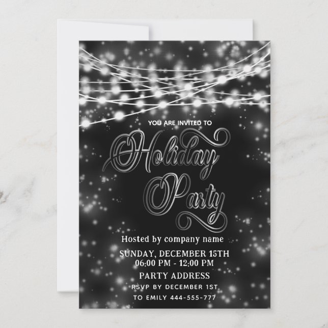 Invitación Luces de cadena de la fiesta de la fiesta en blanc (Anverso)