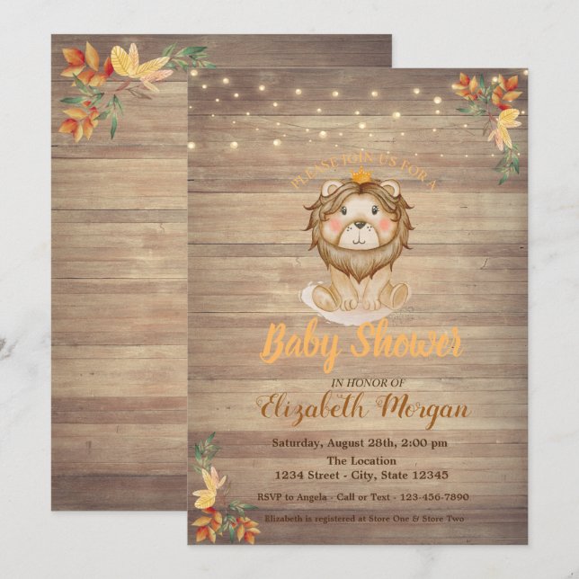 Invitación Luces de cadena de león lindas, regaderas para bab (Anverso / Reverso)