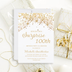 Invitación Luces de Cadena de Oro Blanco Sorpresa Cumpleaños 
