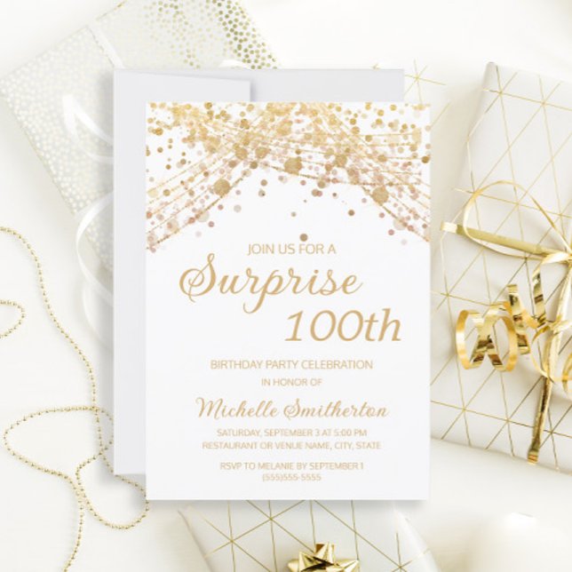 Invitación Luces de Cadena de Oro Blanco Sorpresa Cumpleaños  (Subido por el creador)