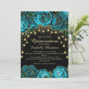 Invitación Luces de Cadena de Oro Negro Verde Azul Claro Estr