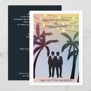 Invitación Luces de Cadena de Palma Dos Novios Gays Boda