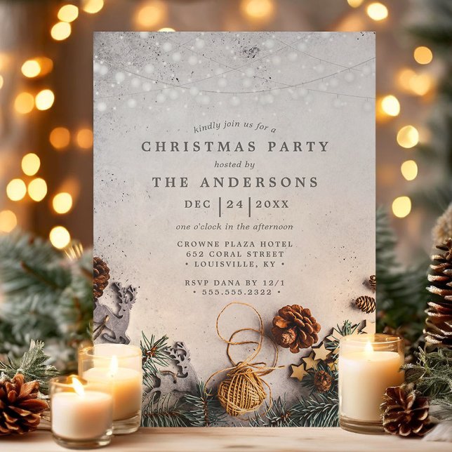 Invitación Luces de Cadena de Piña para Fiesta Navideña Rústi (Subido por el creador)