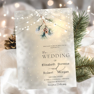 Invitación Luces de cadena de piñas para boda de invierno
