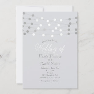 Invitación Luces de Cadena de Plata Blanca Modernas Chic Boda