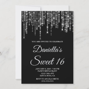 Invitación Luces de Cadena de Plata Brillante Dulces 16