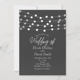 Invitación Luces de Cadena de Plata Gris Bodas Modernas