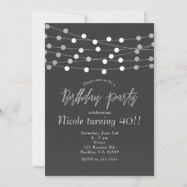 Invitación Luces de Cadena de Plata Gris Modernas para Fiesta
