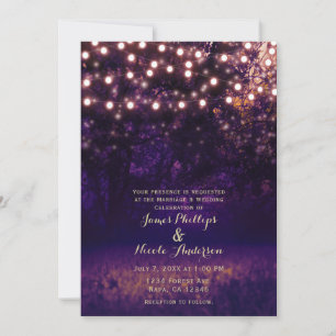 Invitación Luces de Cadena de Puesta de Sol del Bosque Púrpur