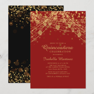 Invitación Luces de Cadena de Purpurina Dorada Roja Negra Qui