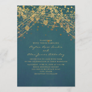 Invitación Luces de Cadena de Purpurina Dorada Turquesa Elega