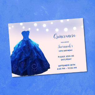 Invitación Luces de Cadena de Quinceañera Azul Denim Rubor