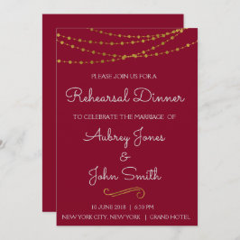 Invitación Luces de cadena de Relieve metalizado dorado y ens