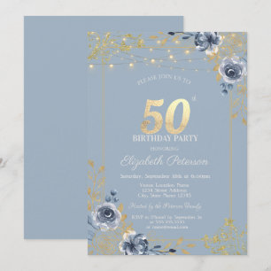 Invitación Luces de Cadena de Rosas Azules Rosas Azules Polvo