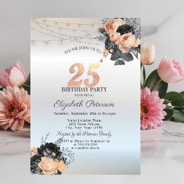 Invitación Luces de Cadena de Rosas Naranjas Cumpleaños 25 Pl