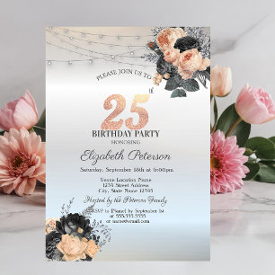 Invitación Luces de Cadena de Rosas Naranjas Cumpleaños 25 Pl