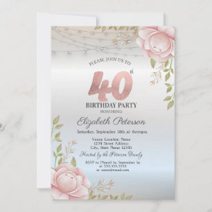 Invitación Luces de Cadena de Rosas Naranjas Cumpleaños 40
