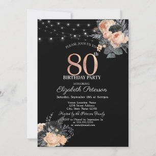 Invitación Luces de Cadena de Rosas Naranjas Cumpleaños 80 Ne