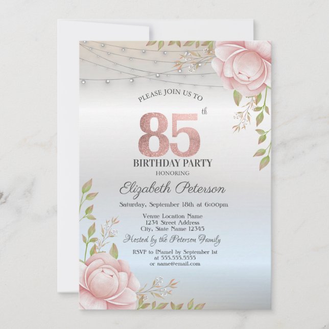 Invitación Luces de Cadena de Rosas Naranjas Cumpleaños 85 (Anverso)