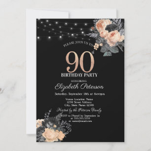 Invitación Luces de Cadena de Rosas Naranjas Cumpleaños 90 Ne